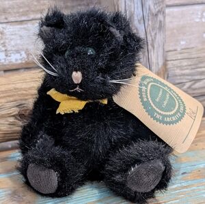 Boyds Bear Pie Black Cat Plush W Yellow Ribbon And Green Eyes #5742-07